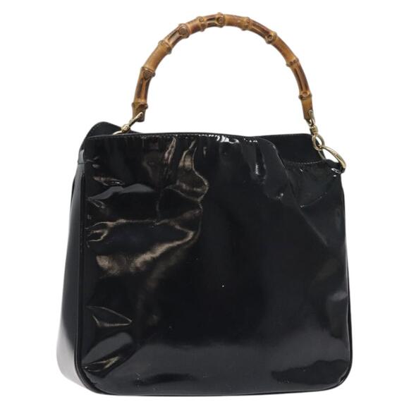 GUCCI Bamboo Hand Bag Enamel Black Gold 001 1014 1638 0 - Picture 1 of 16